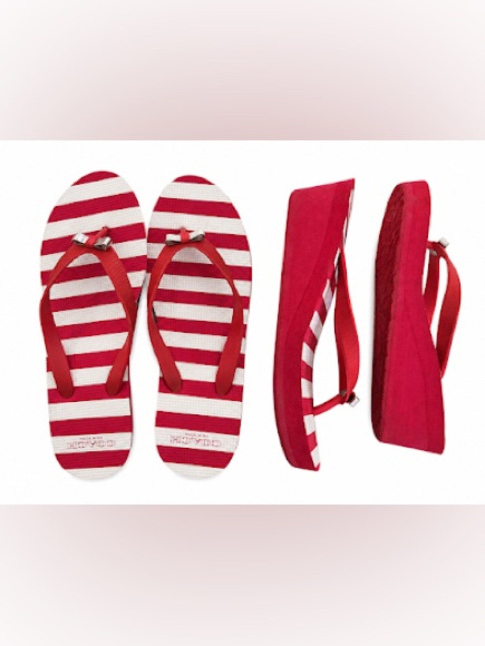 Coach Y2K Pink Platform Wedge Flip Flop Sandals – Retro 2000s pink Stripes